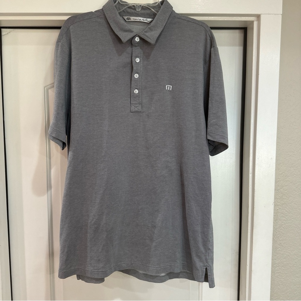 Travis Mathew Shirt Men XL Gray Solid Short Sleeve Golf Polo Button Collar